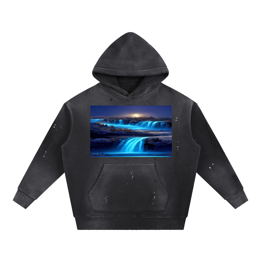 Vintage Washed Frayed Fleece Hoodie